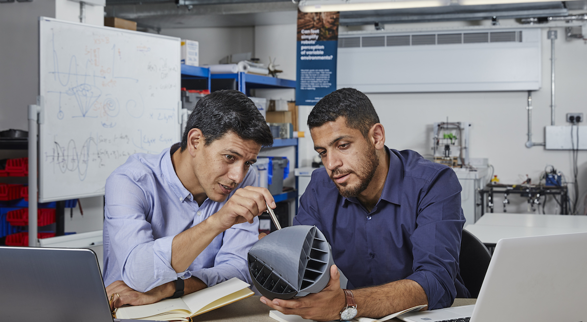 Blowing in with a new invention - Nicolas Orellana (left) and Yaseen Noorani with their novel O-Wind Turbine.