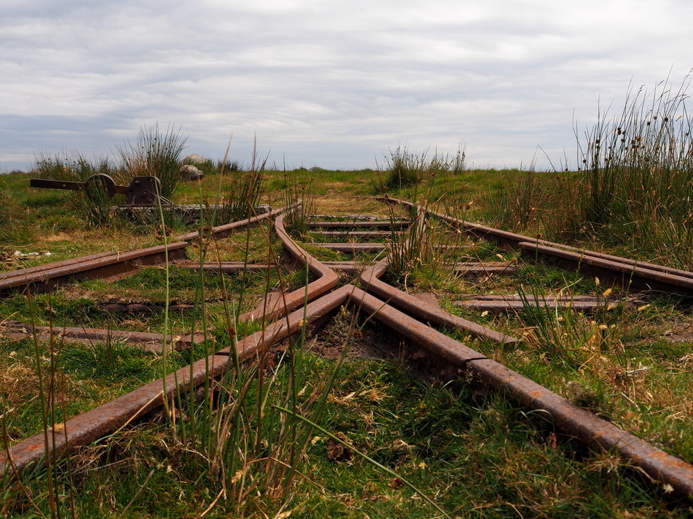 Rusty track and points of the a disused railway