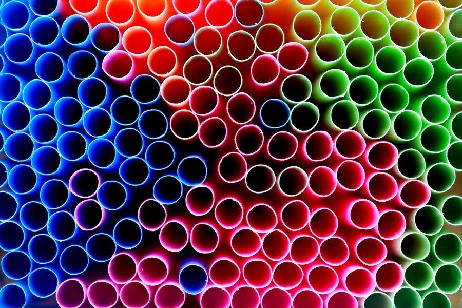 Close up of plastic straws