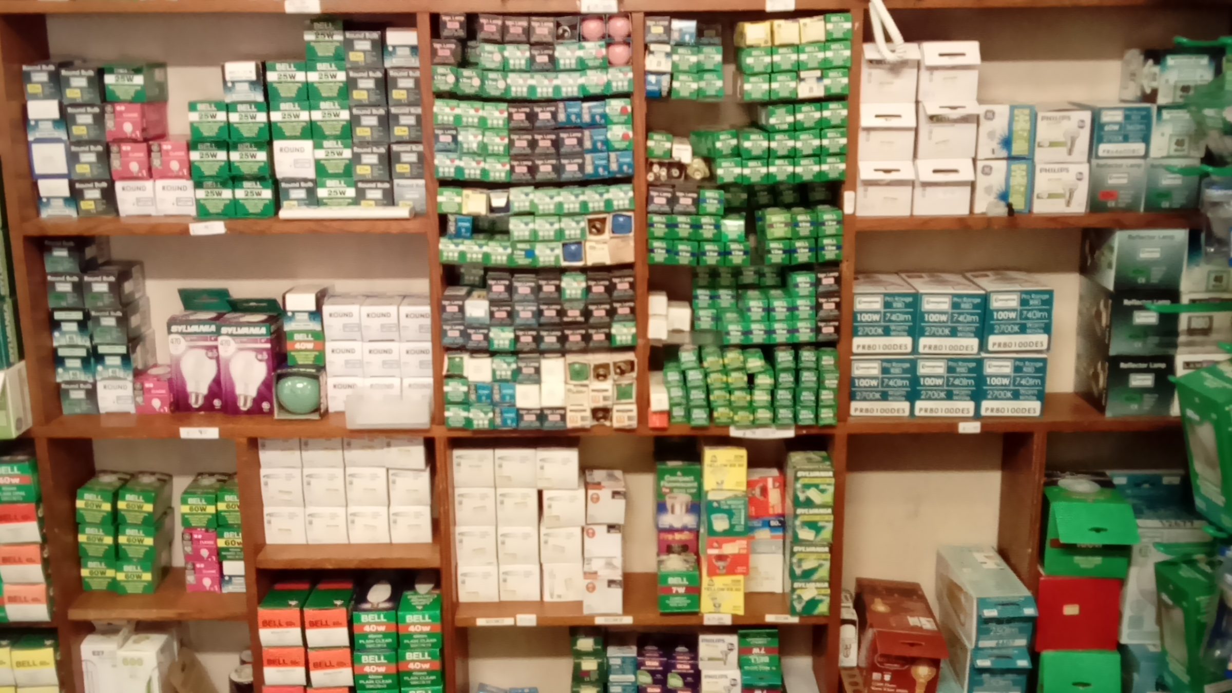 Store with boxed lighbulbs