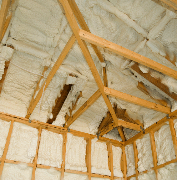 View from below of roof insulation